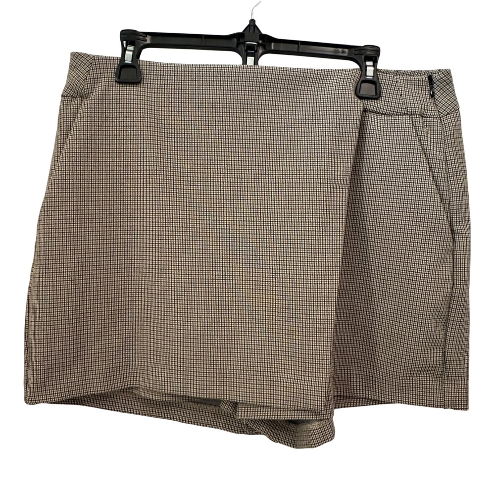 House of Harlow 1960 Skort Womens Large Brown Micro Houndstooth Wrap Mini Skirt